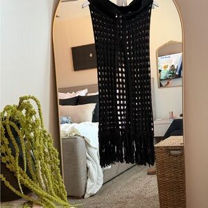 Black Crochet Fringe Dress Bikini Cover Up